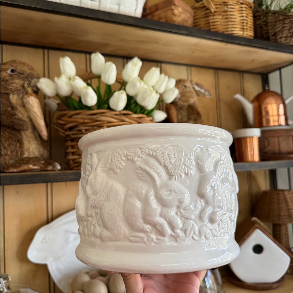 Ceramic Planter with Rabbit Relief Design